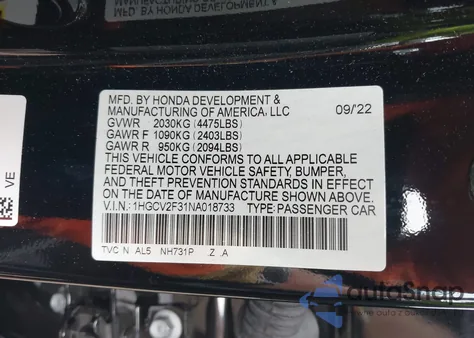 2022 Honda Accord Sport 2.0T из США, поврежденный, VIN 1HGCV2F31NA018733